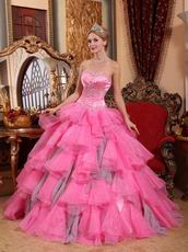 Layers Organza Skirt Hot Pink Quincaenera Dress For Winter Wear