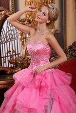 Layers Organza Skirt Hot Pink Quincaenera Dress For Winter Wear