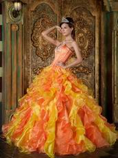 Yellow And Orange Contrast Cascade Skirt Quinceanera Ball Dress