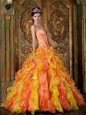 Yellow And Orange Contrast Cascade Skirt Quinceanera Ball Dress