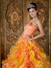 Yellow And Orange Contrast Cascade Skirt Quinceanera Ball Dress