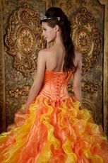 Yellow And Orange Contrast Cascade Skirt Quinceanera Ball Dress