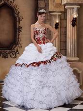 Cascade Skirt Best White Quinceanera Dress With Leopard Fabric