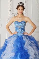 White And Blue Cascade Quinceanera Dress Zebra Printed Fabric