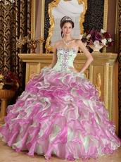 Fuchsia and Apple Green Cascade Quinceanera Dress Top Designer