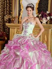 Fuchsia and Apple Green Cascade Quinceanera Dress Top Designer