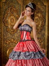 Zebra And Orange Pink Layers Quinceanera Dress Discount