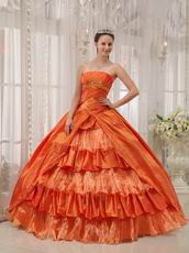 Orange Taffeta Layers Skirt Quinceanera Dress To 16th Girls
