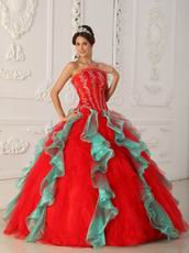 Strapless Red Ruffled Skirt Puffy Quinceanera Dress 2014