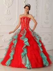 Strapless Red Ruffled Skirt Puffy Quinceanera Dress 2014