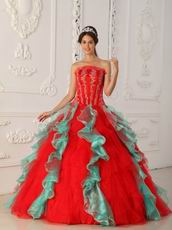 Strapless Red Ruffled Skirt Puffy Quinceanera Dress 2014