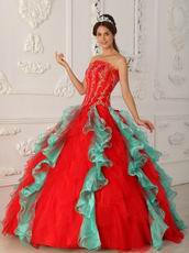 Strapless Red Ruffled Skirt Puffy Quinceanera Dress 2014