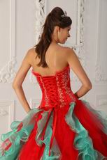 Strapless Red Ruffled Skirt Puffy Quinceanera Dress 2014