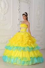 Bright Canary Yellow Layers Skirt La Quinceanera Dresses