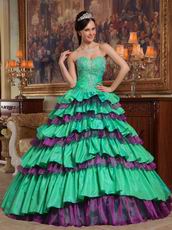 Spring Green And Purple Layers Skirt Quinceanera Dress