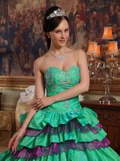 Spring Green And Purple Layers Skirt Quinceanera Dress