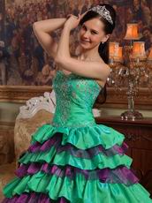 Spring Green And Purple Layers Skirt Quinceanera Dress
