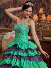 Spring Green And Purple Layers Skirt Quinceanera Dress