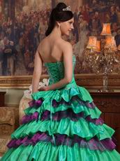 Spring Green And Purple Layers Skirt Quinceanera Dress