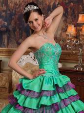 Spring Green And Purple Layers Skirt Quinceanera Dress