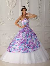 Top Quinceanera White Dress With Printed Fabric Decorate