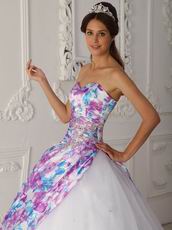 Top Quinceanera White Dress With Printed Fabric Decorate