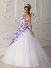 Top Quinceanera White Dress With Printed Fabric Decorate