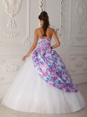 Top Quinceanera White Dress With Printed Fabric Decorate