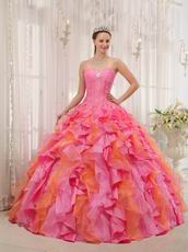 One Hot Pink One Orange Ombre Skirt Girls Quince Gown