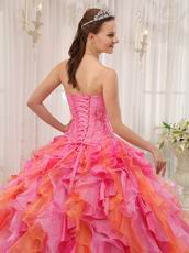 One Hot Pink One Orange Ombre Skirt Girls Quince Gown