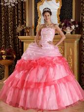 Gradient Color Contrast Pink Single Shoulder Quinceanera Gown