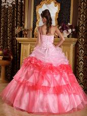 Gradient Color Contrast Pink Single Shoulder Quinceanera Gown