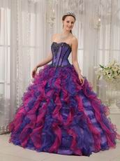 Blue Violet And Fuchsia Contrast Color Skirt Quinceanera Dress