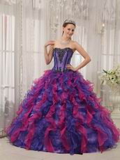 Blue Violet And Fuchsia Contrast Color Skirt Quinceanera Dress