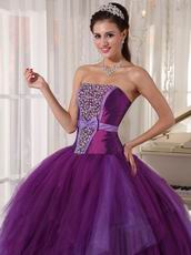 Beaded Strapless Contrast Color Quinceanera Prom Party Dress