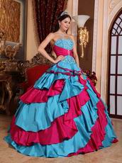 Deep Sky Blue And Fuchsia Cascade Skirt Quinceanera Gown