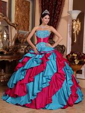 Deep Sky Blue And Fuchsia Cascade Skirt Quinceanera Gown