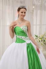 White Dress With Spring Green Emberllish Quinceanera Dress