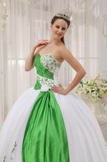 White Dress With Spring Green Emberllish Quinceanera Dress