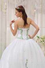 White Dress With Spring Green Emberllish Quinceanera Dress