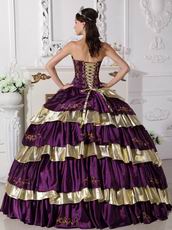 Purple and Golden Layers Puffy Quinceanera Dress By Top Designer