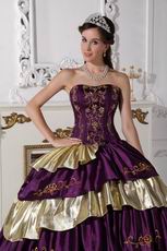 Purple and Golden Layers Puffy Quinceanera Dress By Top Designer