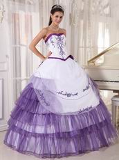 White and Lavender Designer Quinceanera Dress With Embroidery