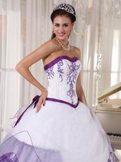 White and Lavender Designer Quinceanera Dress With Embroidery