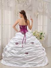 Purple and White Floor Length Ball Dress For Military Party Wear