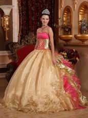 Corset Back Ruffled Skirt Golden Military Ball Dress Sweetheart