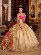 Corset Back Ruffled Skirt Golden Military Ball Dress Sweetheart