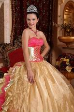 Corset Back Ruffled Skirt Golden Military Ball Dress Sweetheart