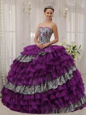 Purple And Zebra Quinceanera Dress With Layers Ruffled Skirt