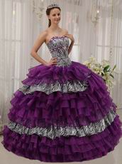 Purple And Zebra Quinceanera Dress With Layers Ruffled Skirt